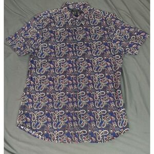 21‎ Men Forever 21 Mens XL Blue Paisley Short Sleeve Button Up Cotton Shirt